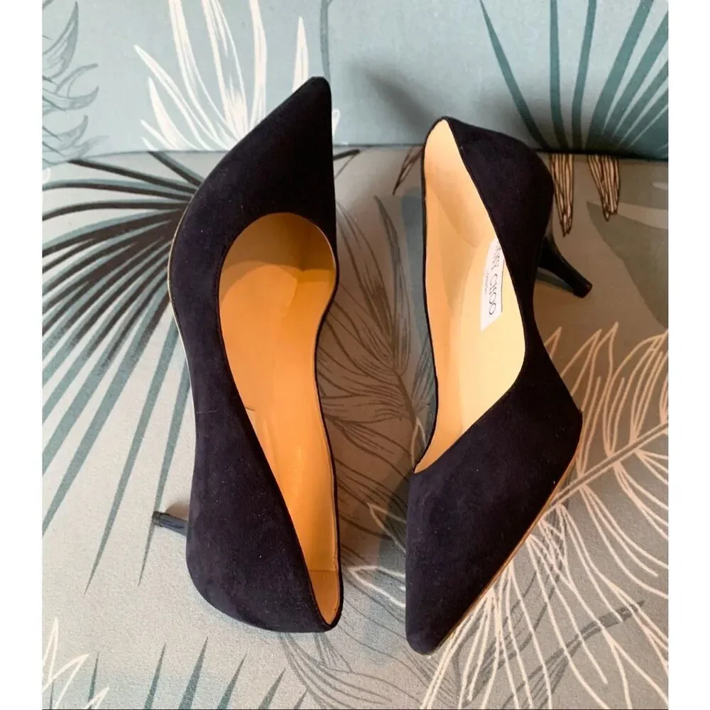 Jimmy Choo AZA Navy Blue SUEDE LEATHER Pumps Heels Shoes sz 37.5